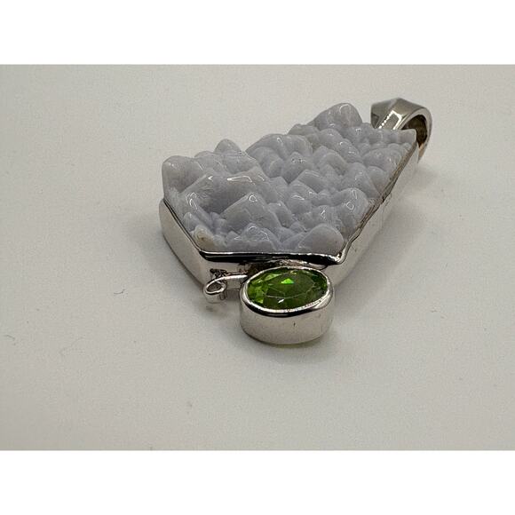 Sterling Silver Light Purple Druzy Agate Peridot 2" Pendant - Picture 15 of 16